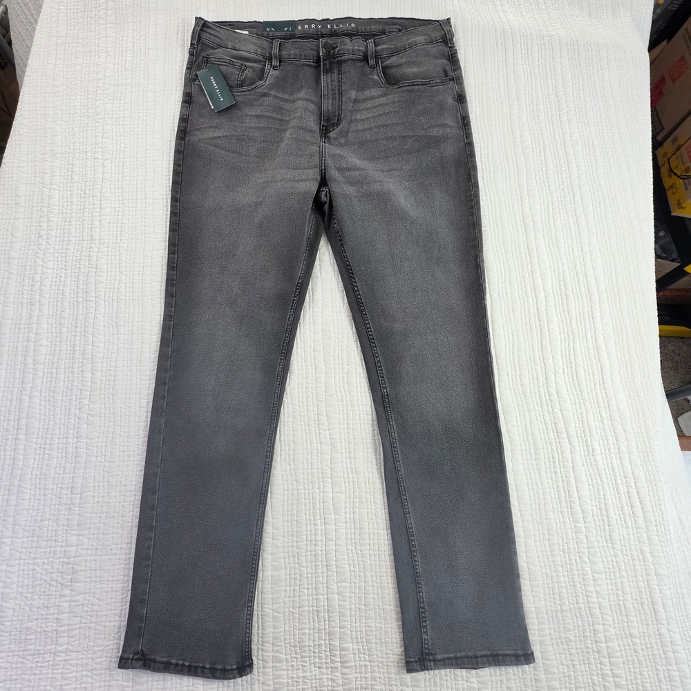 NWT Perry Ellis Men's 40x32 Medium Grey Slim Fit Stretch Denim Jeans Tapered